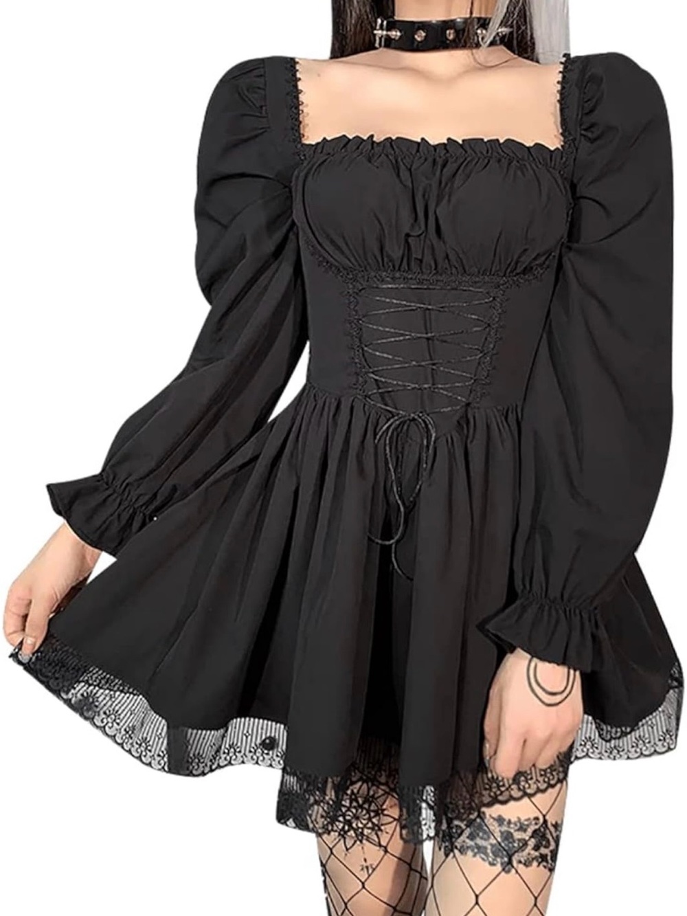Women Gothic Dress Vintage Lace Grunge Punk Goth Dress
